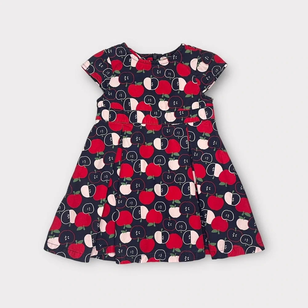 Gymboree Vintage 2007 Red Apple Allover Cap Sleeve Pleated Dress